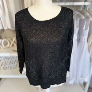Liz Claiborne Women's Size S Black Metallic Scoopneck Pullover Sweater #3429